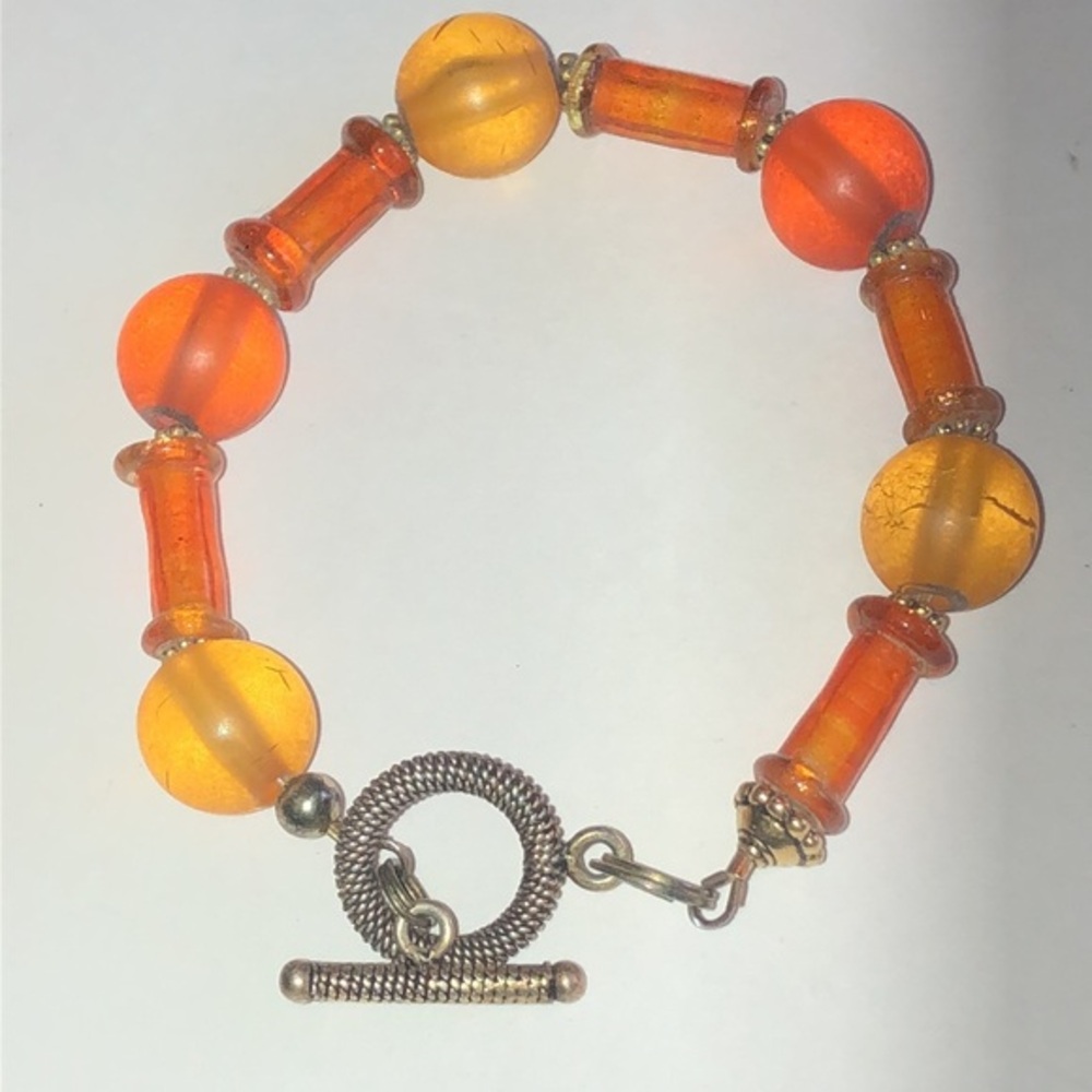 Elegant Orange Glass Beaded Boho Bracelet